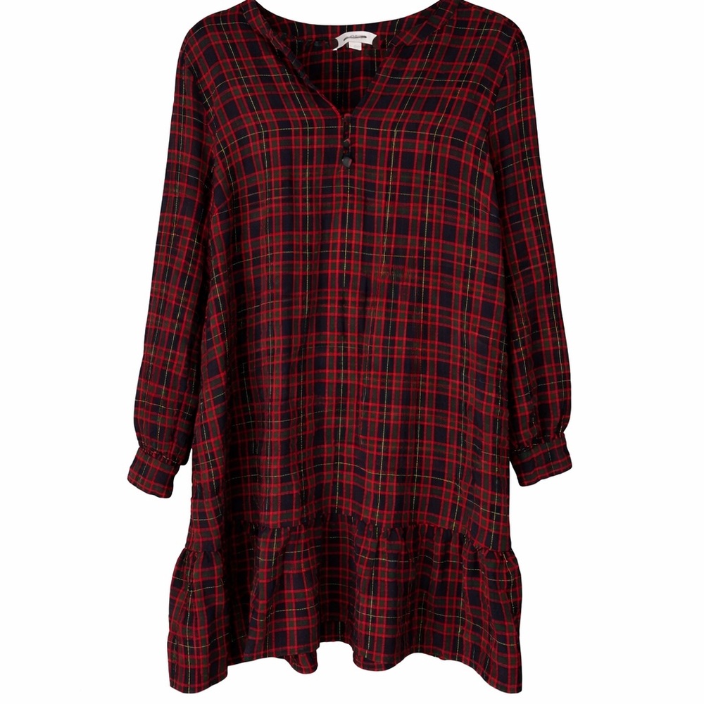 Loft Long Sleeve Holiday Plaid Shirt Dress